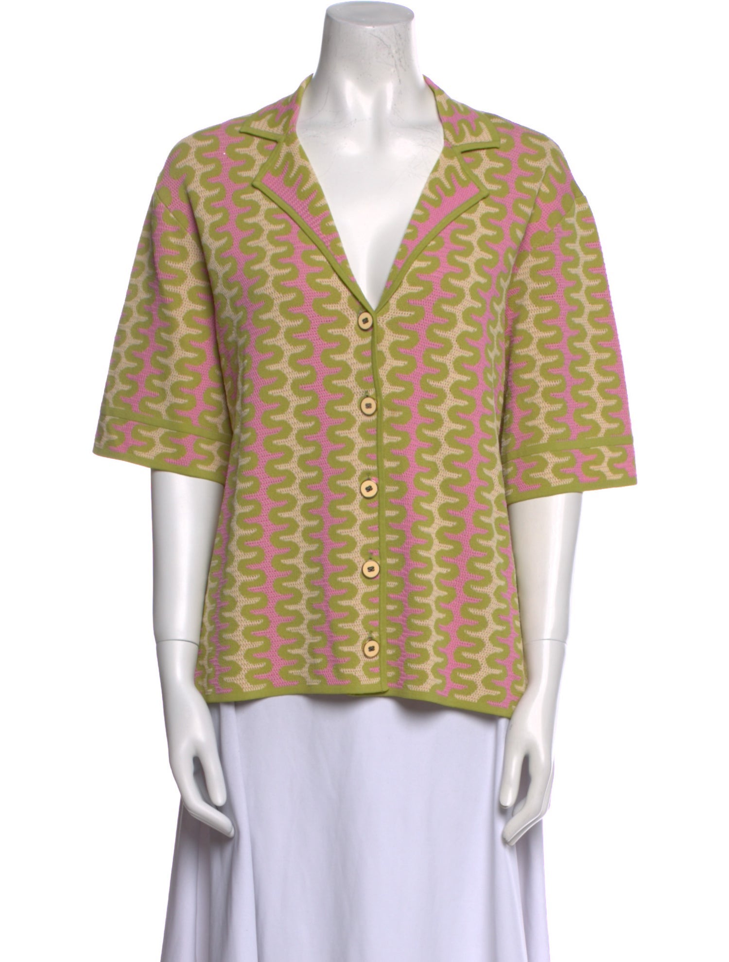 Sandro Printed Short Sleeve Button-Up Top