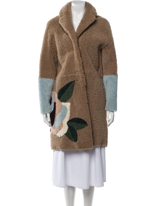 Sandro Shearling Colorblock Pattern Fur Coat