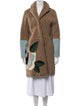 Sandro Shearling Colorblock Pattern Fur Coat