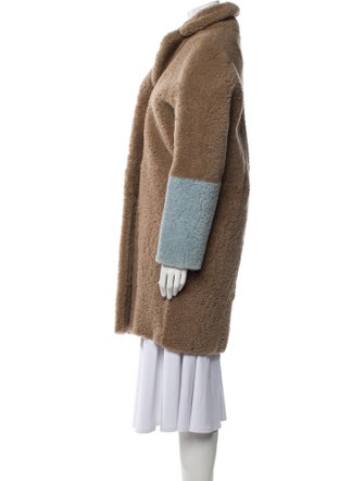 Sandro Shearling Colorblock Pattern Fur Coat