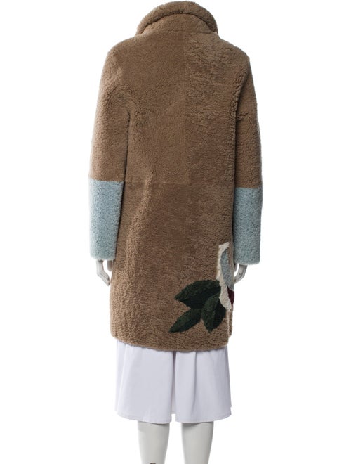 Sandro Shearling Colorblock Pattern Fur Coat