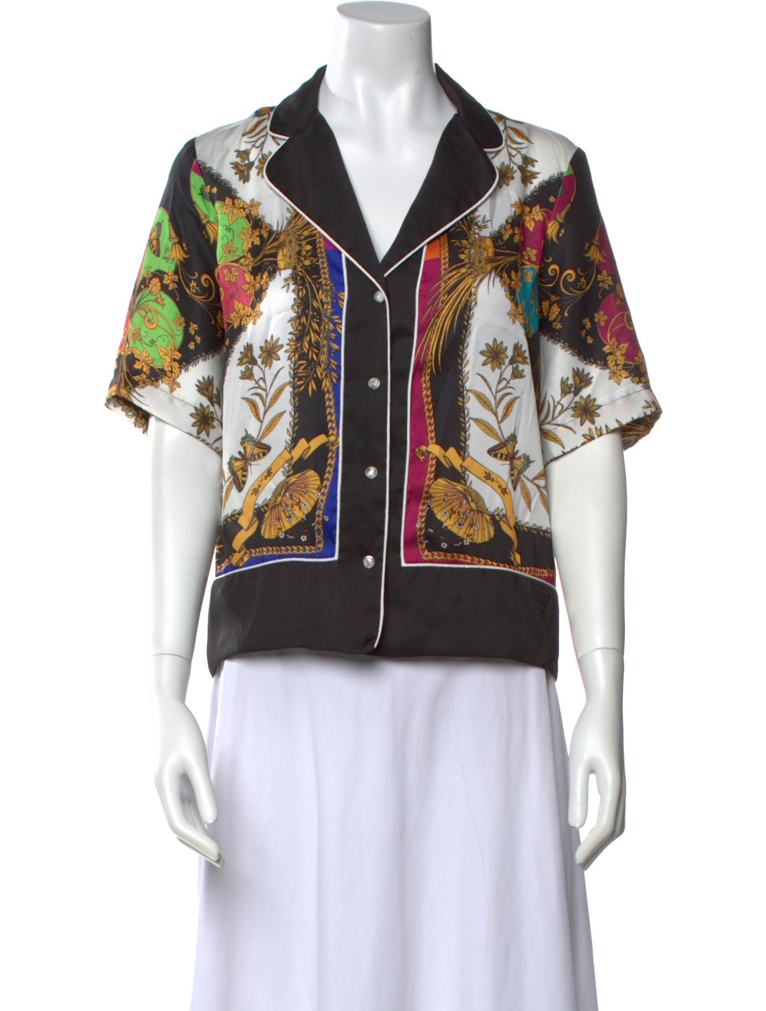 Sandro Paisley Print V-Neck Button-Up Top