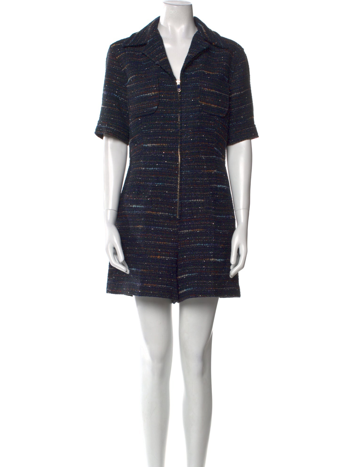 Sandro Tweed Pattern V-Neck Romper