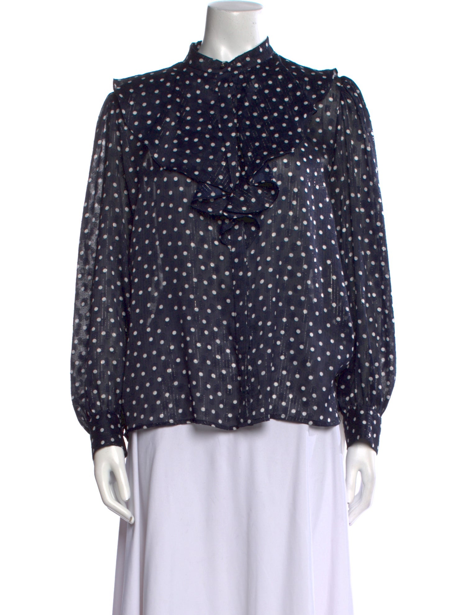 Sandro Polka Dot Print Mock Neck Blouse