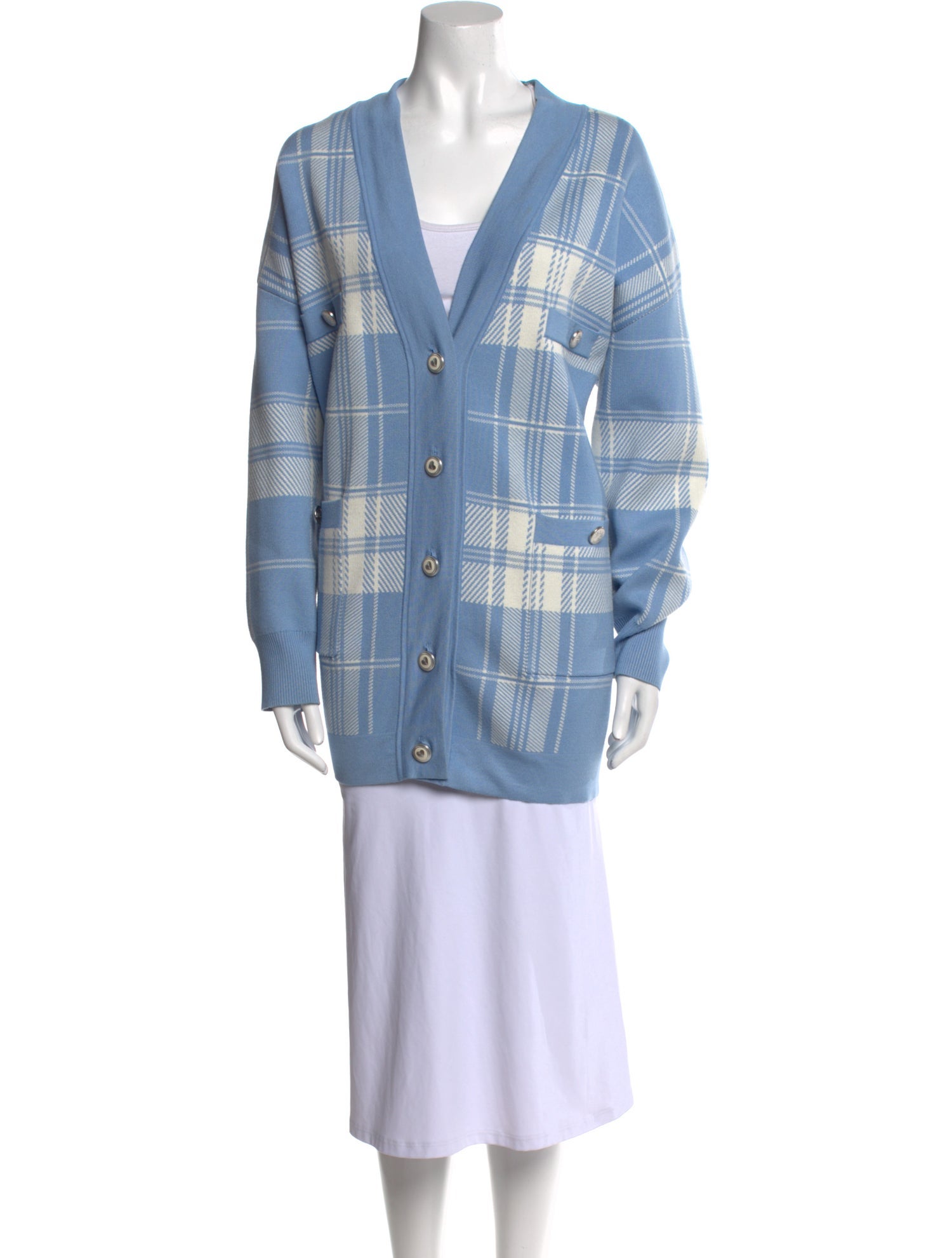 Sandro Plaid Print V-Neck Sweater