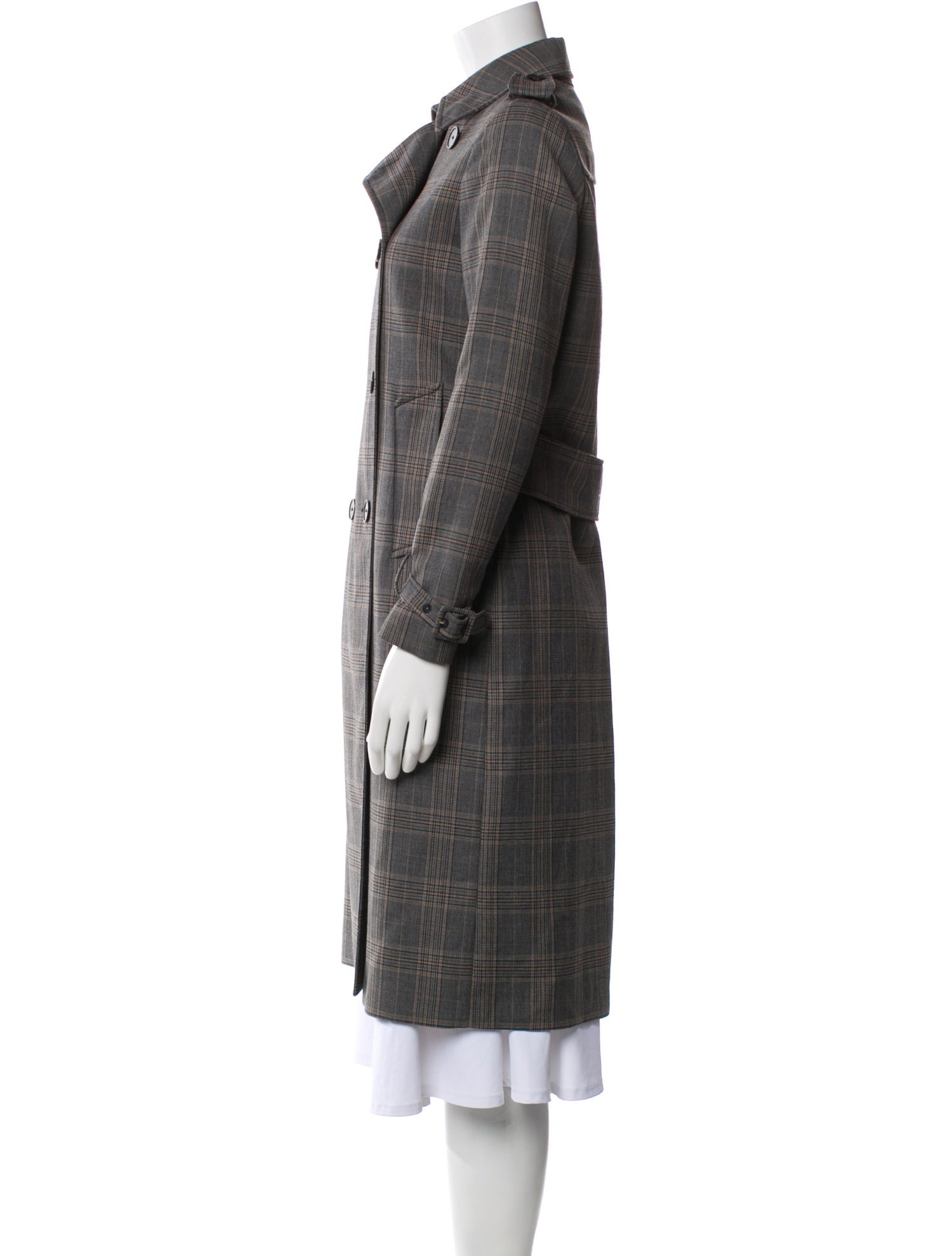 Sandro Plaid Print Trench Coat