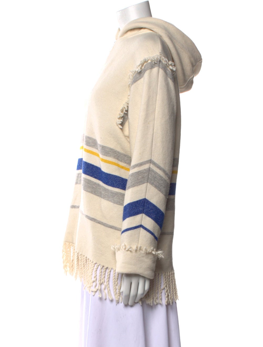 Sandro Wool Pullover Neutrals Striped Fringe Trim… - image 2