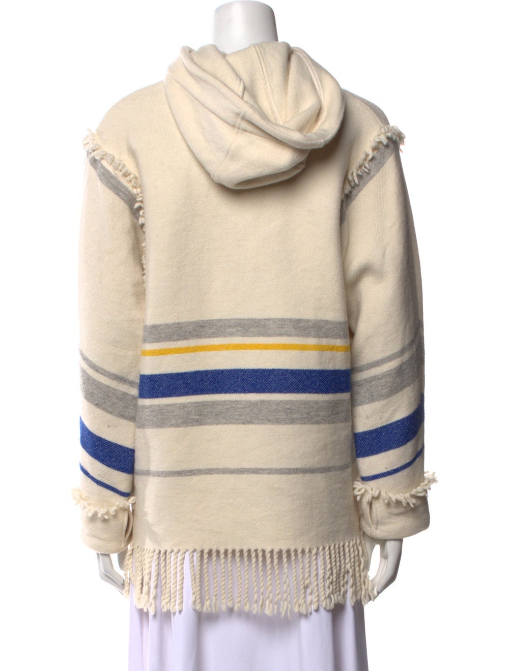 Sandro Wool Pullover Neutrals Striped Fringe Trim… - image 3