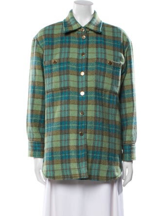 Sandro Virgin Wool Plaid Print Jacket