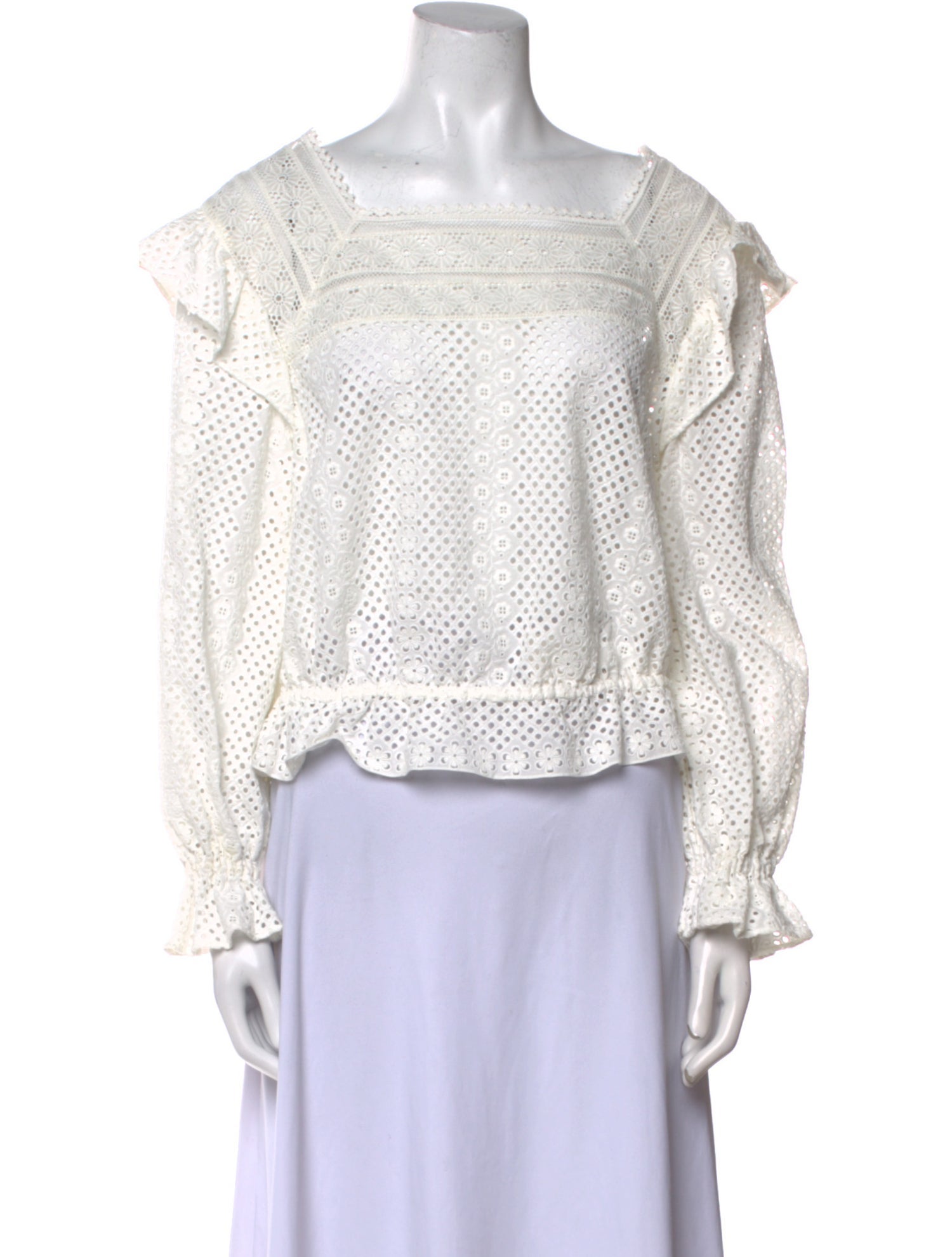 Sandro Square Neckline Long Sleeve Crop Top