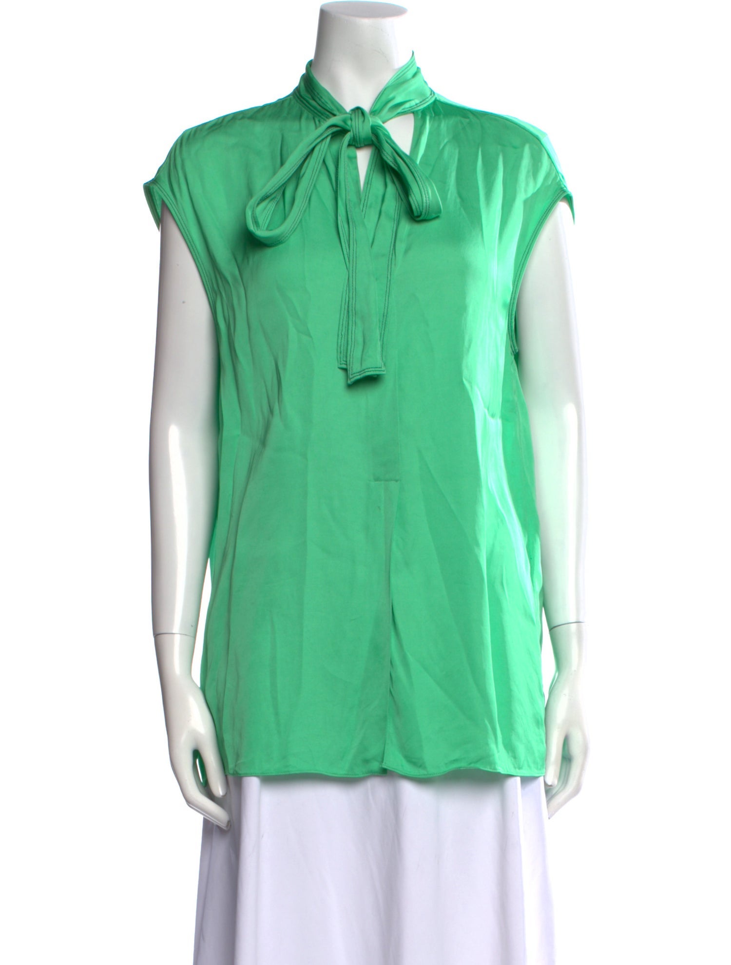 Sandro Tie Neck Short Sleeve Button-Up Top