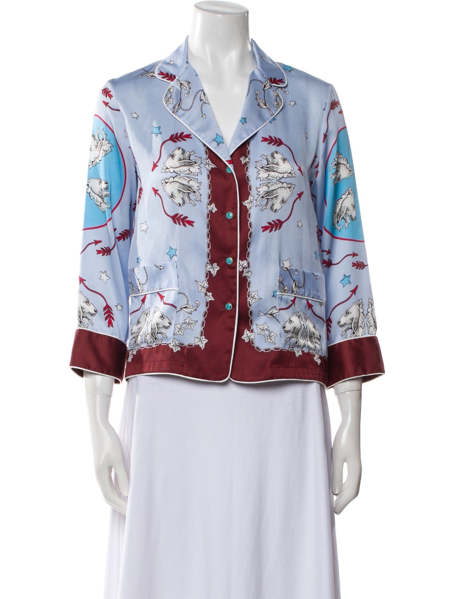 Sandro Printed Three-Quarter Sleeve Button-Up Top