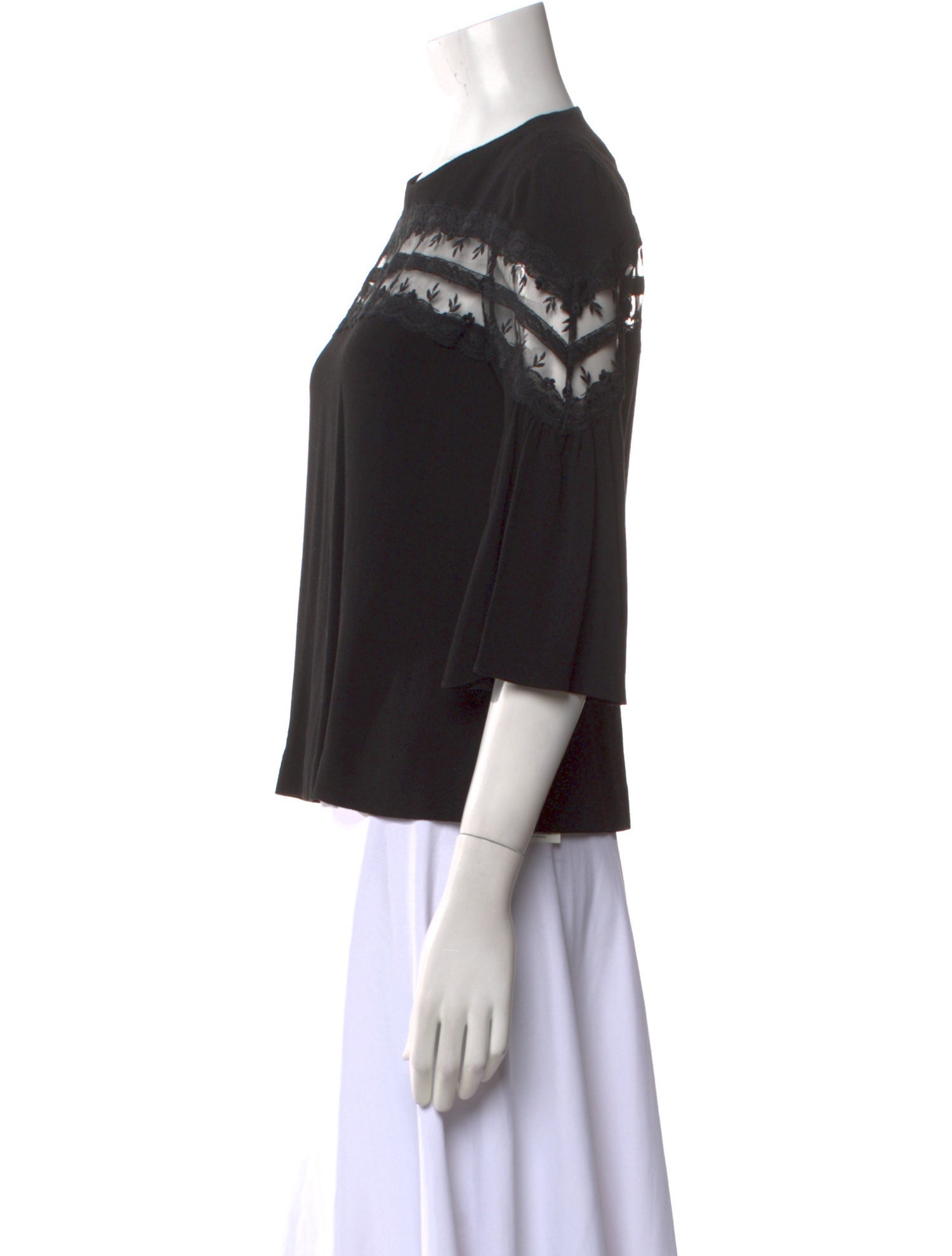 Sandro Crew Neck Three-Quarter Sleeve Blouse