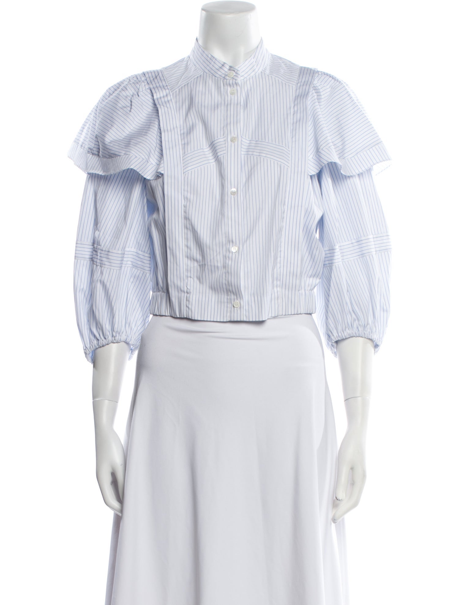 Sandro Striped Three-Quarter Sleeve Button-Up Top