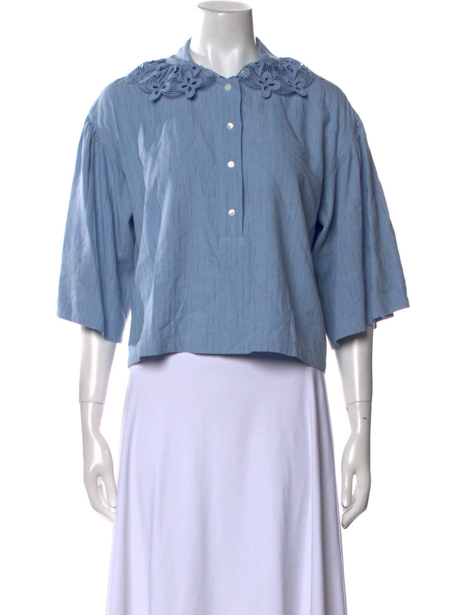 Sandro Mock Neck Three-Quarter Sleeve Crop Top