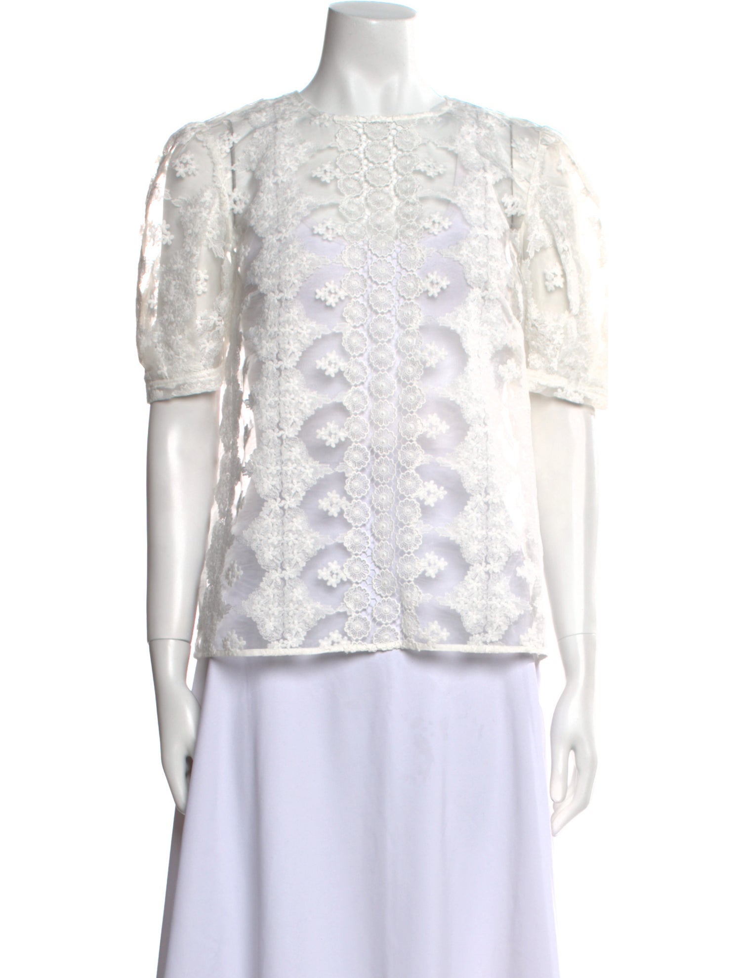 Sandro Lace Pattern Crew Neck Blouse