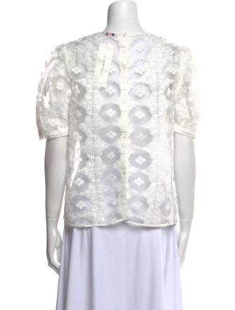 Sandro Lace Pattern Crew Neck Blouse
