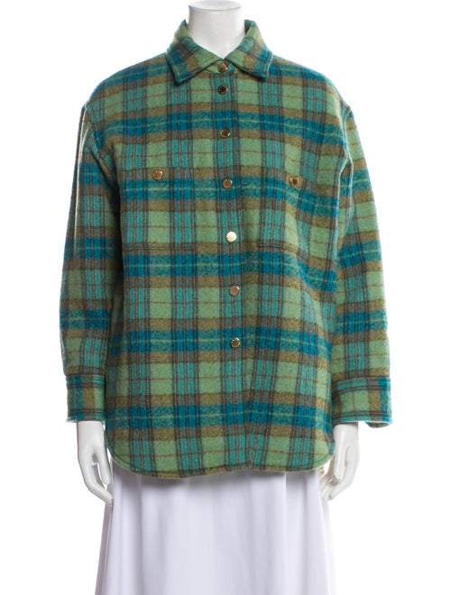 Sandro Virgin Wool Plaid Print Jacket