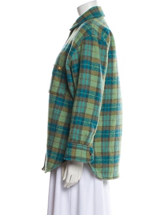 Sandro Virgin Wool Plaid Print Jacket