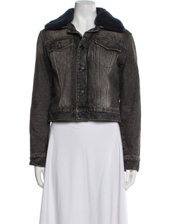 Sandro Lamb Leather Denim Jacket