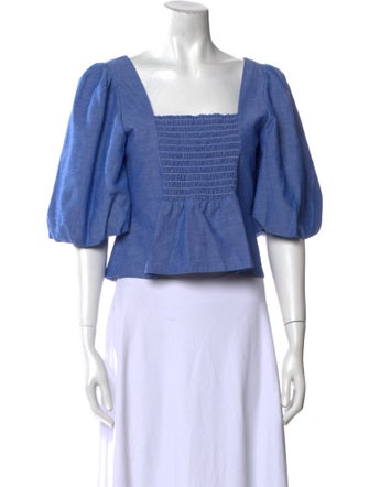 Sandro Square Neckline Three-Quarter Sleeve Crop Top