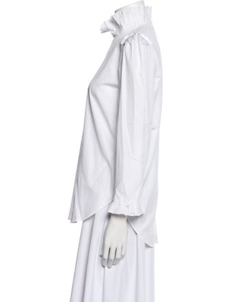 Sandro Mock Neck Three-Quarter Sleeve Button-Up Top