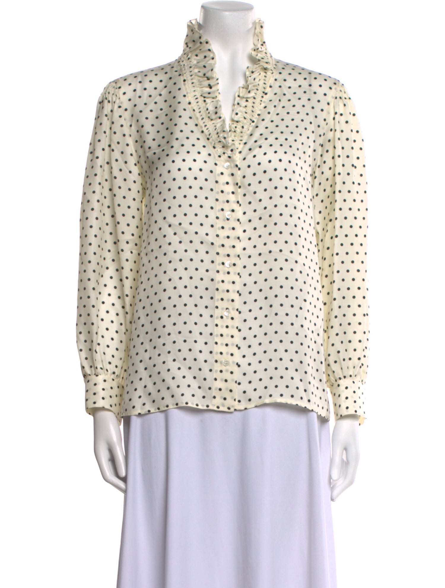 Sandro Polka Dot Print V-Neck Button-Up Top