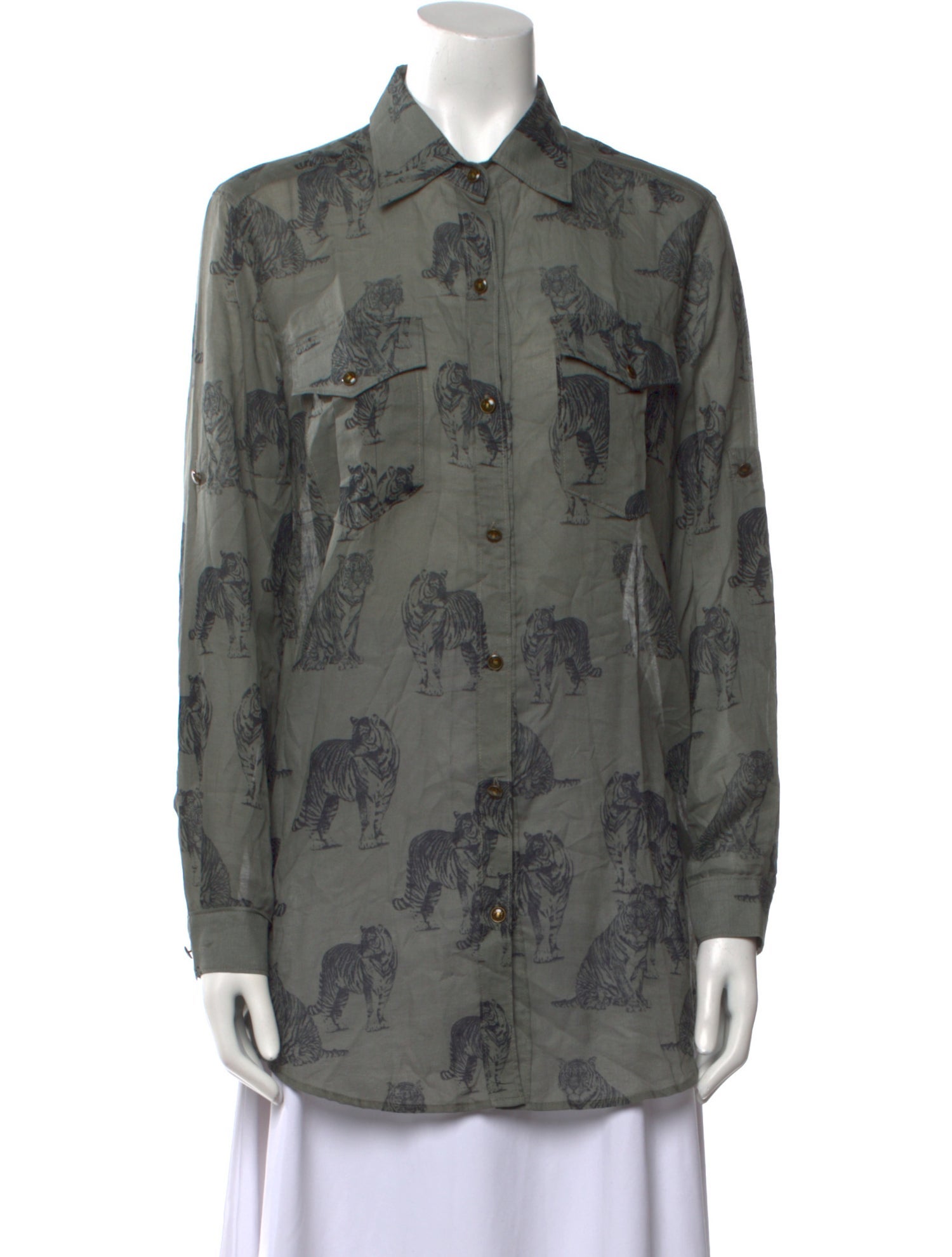 Sandro Printed Long Sleeve Button-Up Top