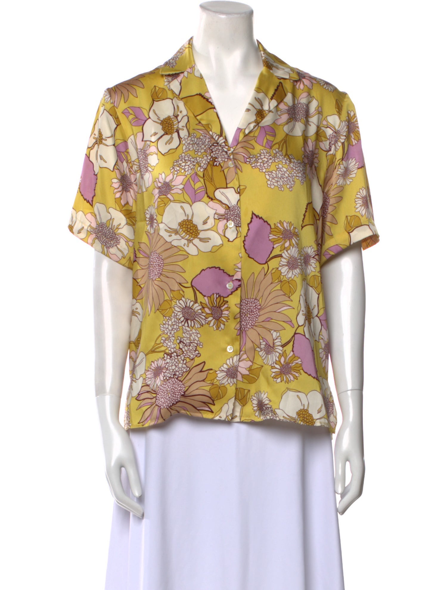 Sandro Floral Print Short Sleeve Button-Up Top
