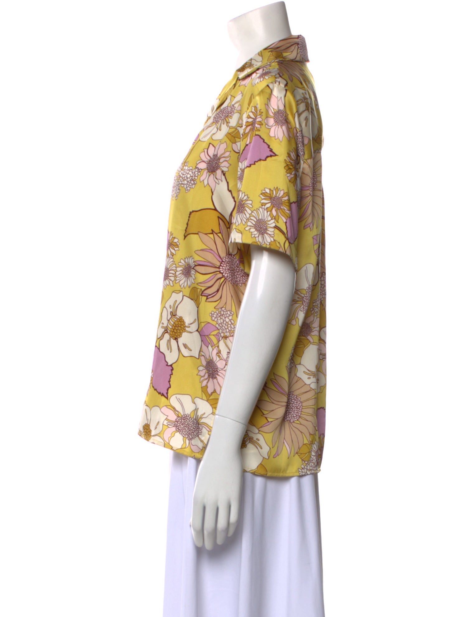 Sandro Floral Print Short Sleeve Button-Up Top