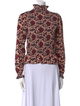 Sandro Floral Print Turtleneck Blouse