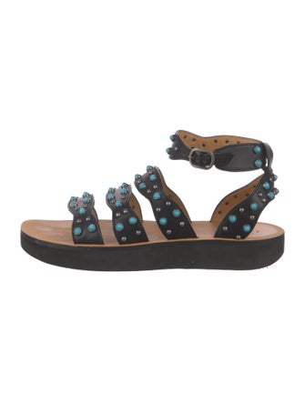 Sandro Leather Studded Accents Gladiator Sandals