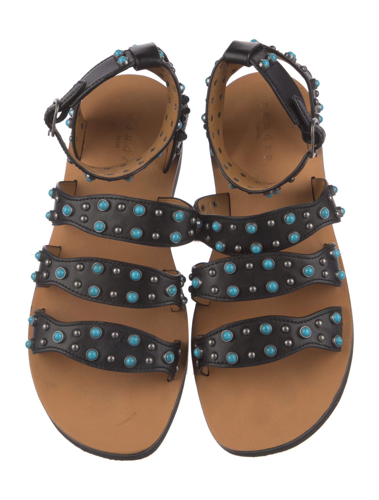Sandro Leather Studded Accents Gladiator Sandals