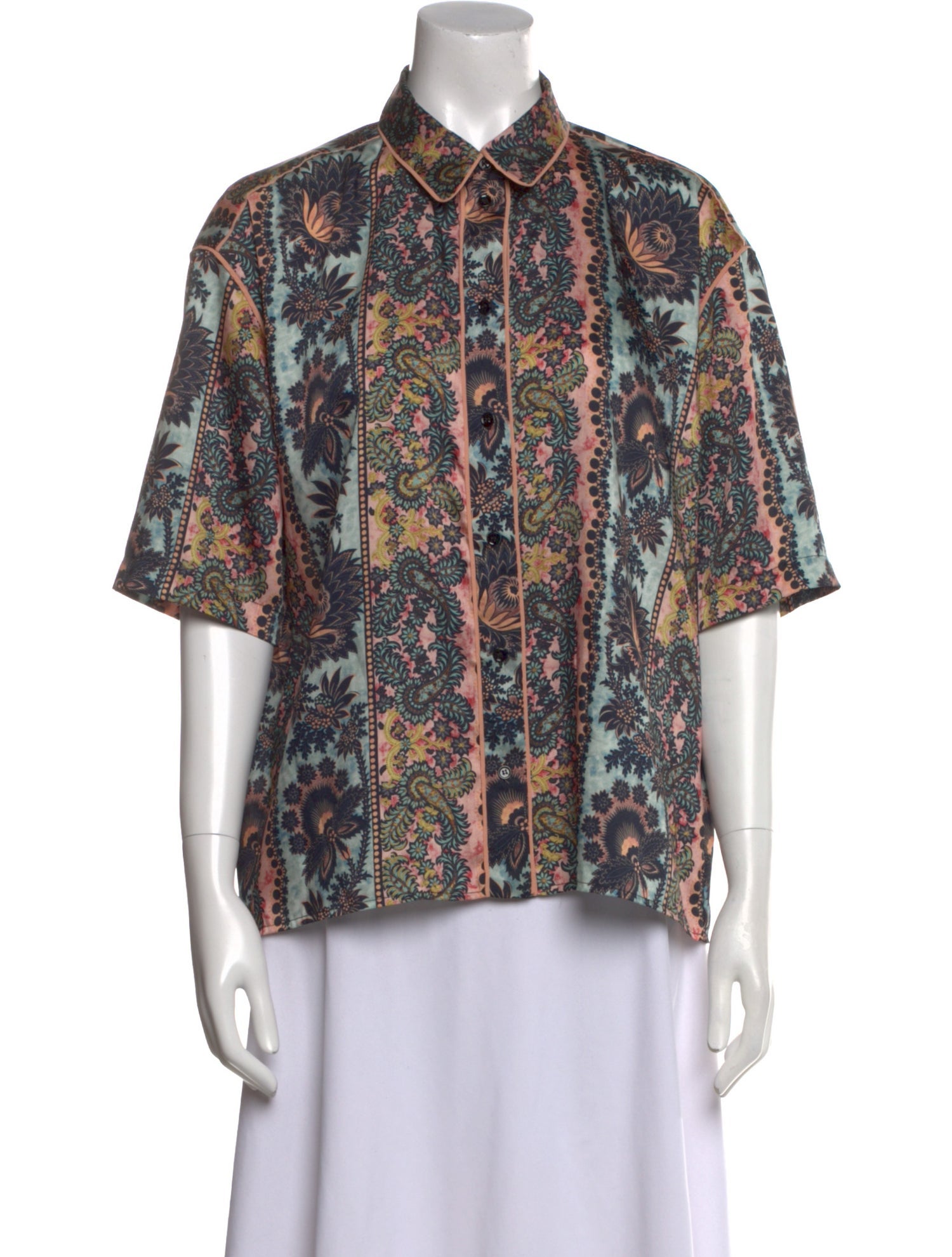 Sandro Paisley Print Short Sleeve Button-Up Top