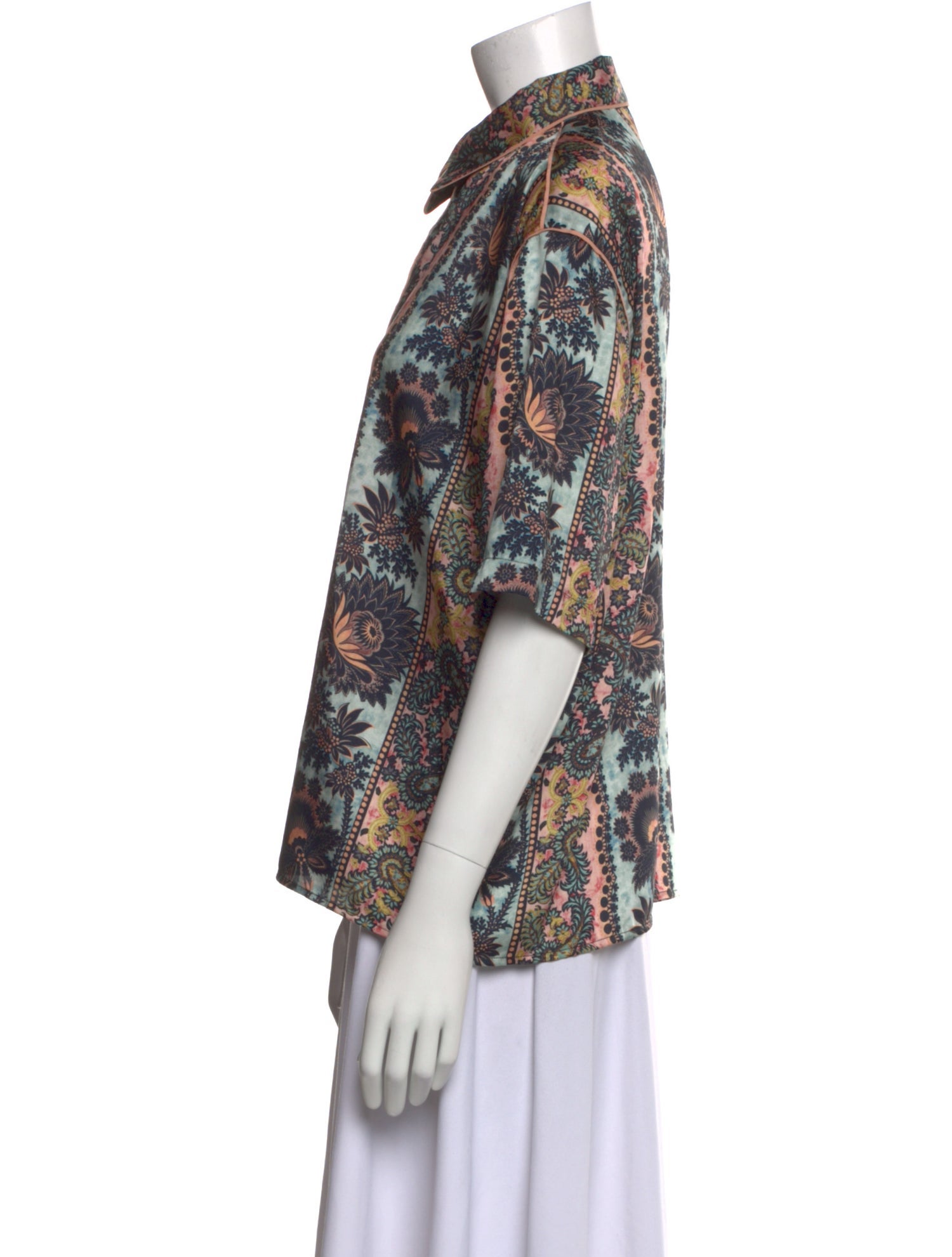 Sandro Paisley Print Short Sleeve Button-Up Top