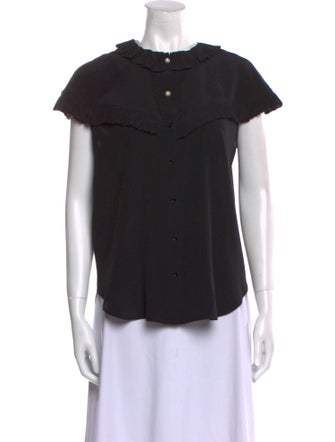 Sandro Crew Neck Short Sleeve Button-Up Top