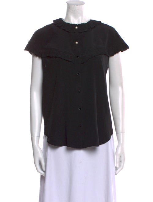 Sandro Crew Neck Short Sleeve Button-Up Top