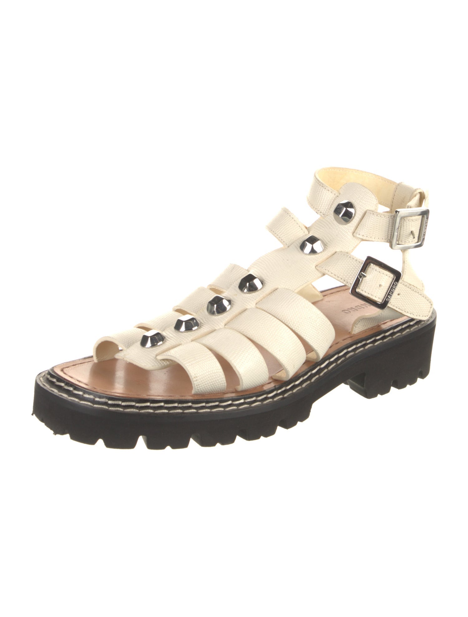 Sandro Leather Studded Accents Gladiator Sandals