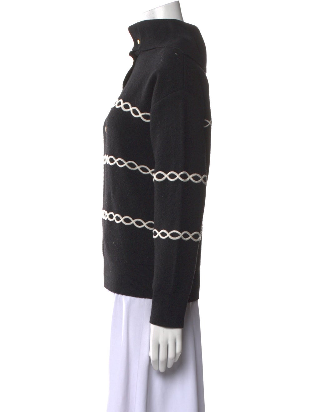 Sandro Wool Pullover Black Striped Embroidered Ac… - image 2