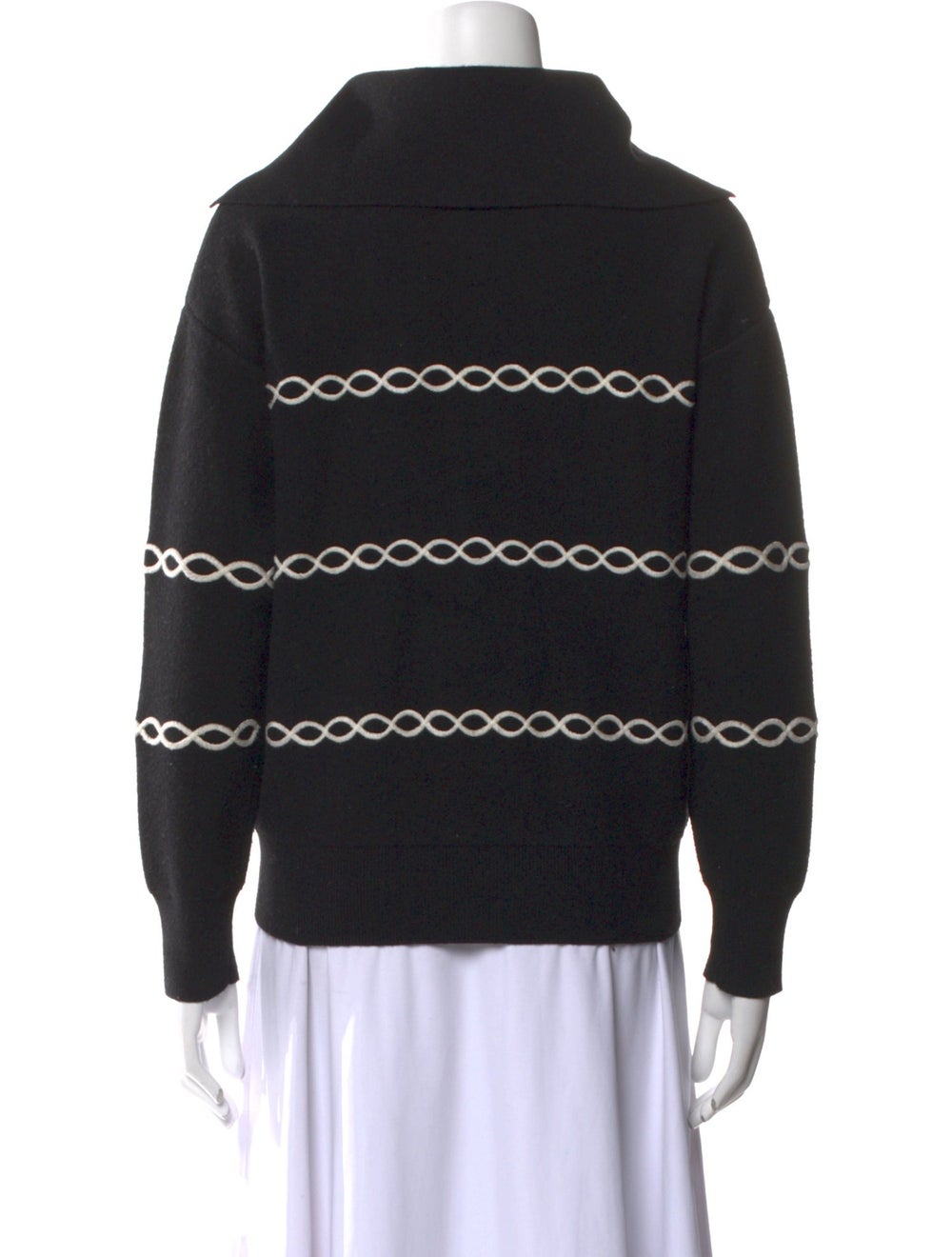Sandro Wool Pullover Black Striped Embroidered Ac… - image 3