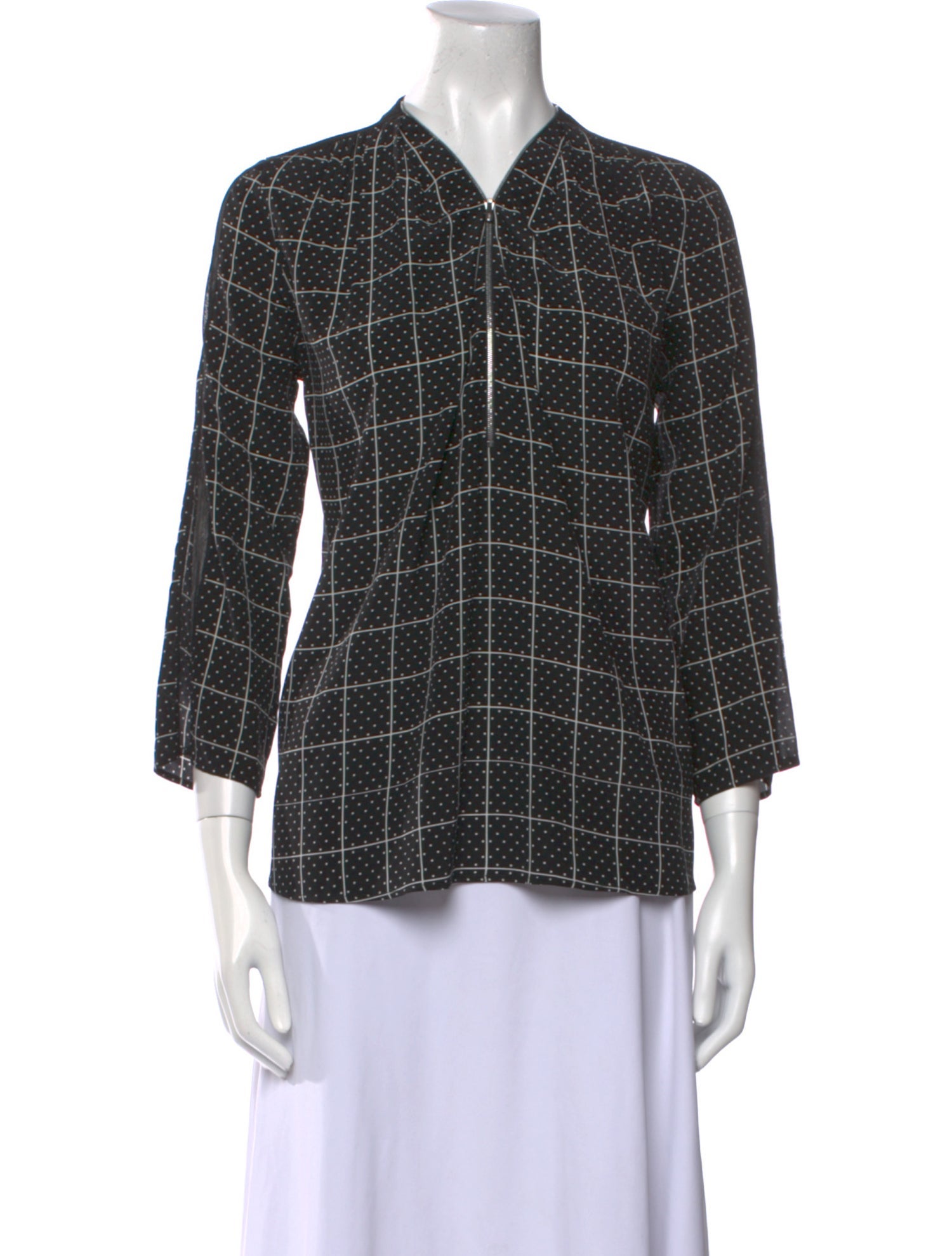 Sandro Silk Plaid Print Button-Up Top