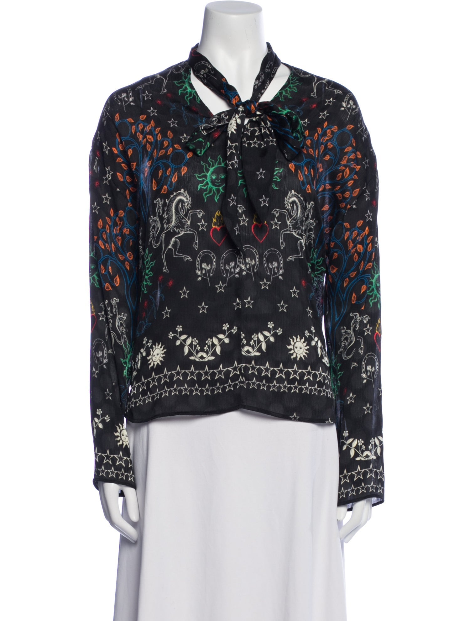 Sandro Printed Tie Neck Blouse