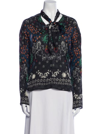 Sandro Printed Tie Neck Blouse