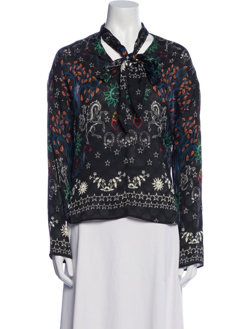 Sandro Printed Tie Neck Blouse