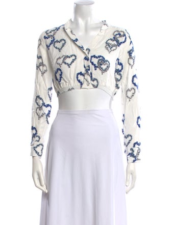 Sandro Linen Printed Crop Top