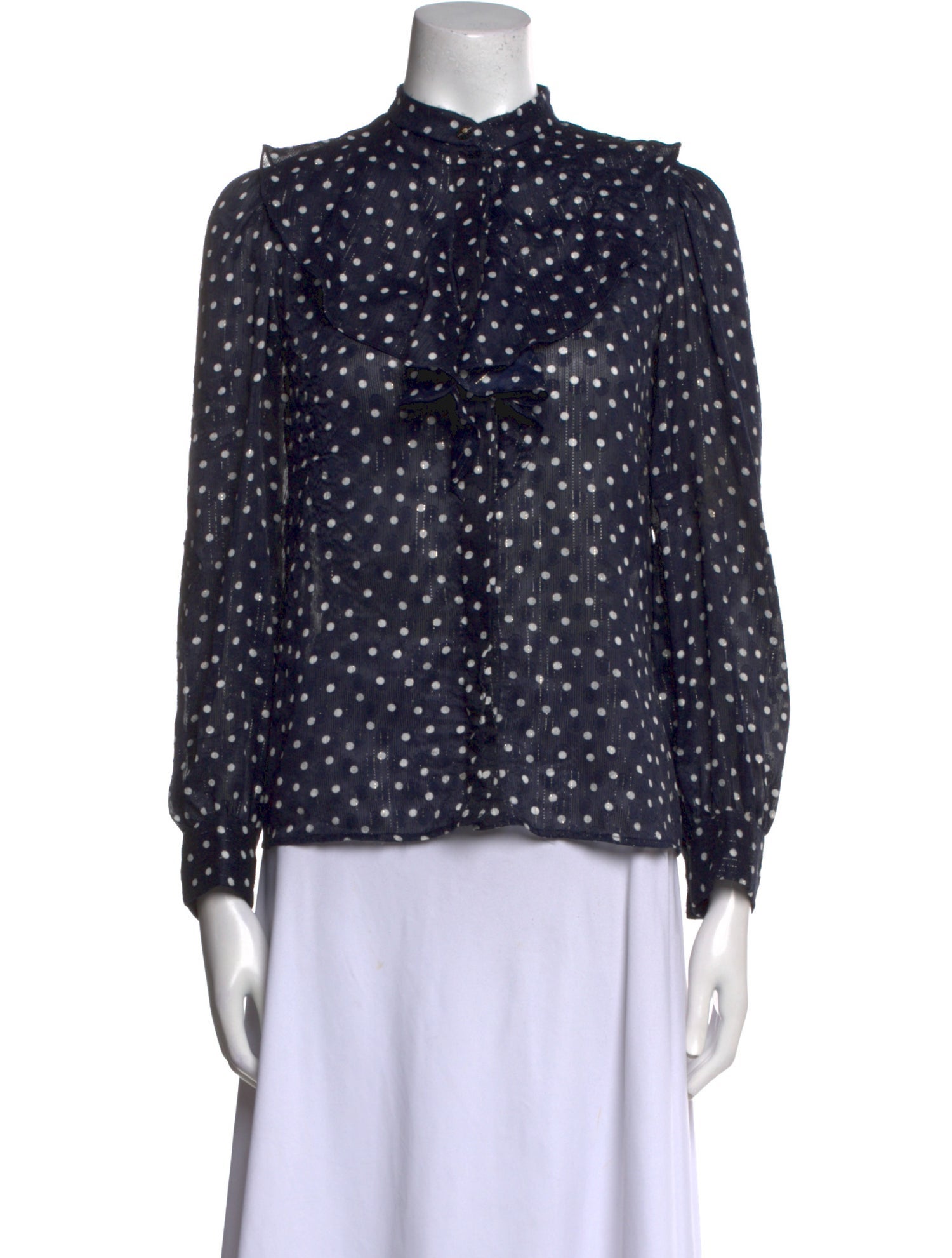 Sandro Polka Dot Print Mock Neck Blouse