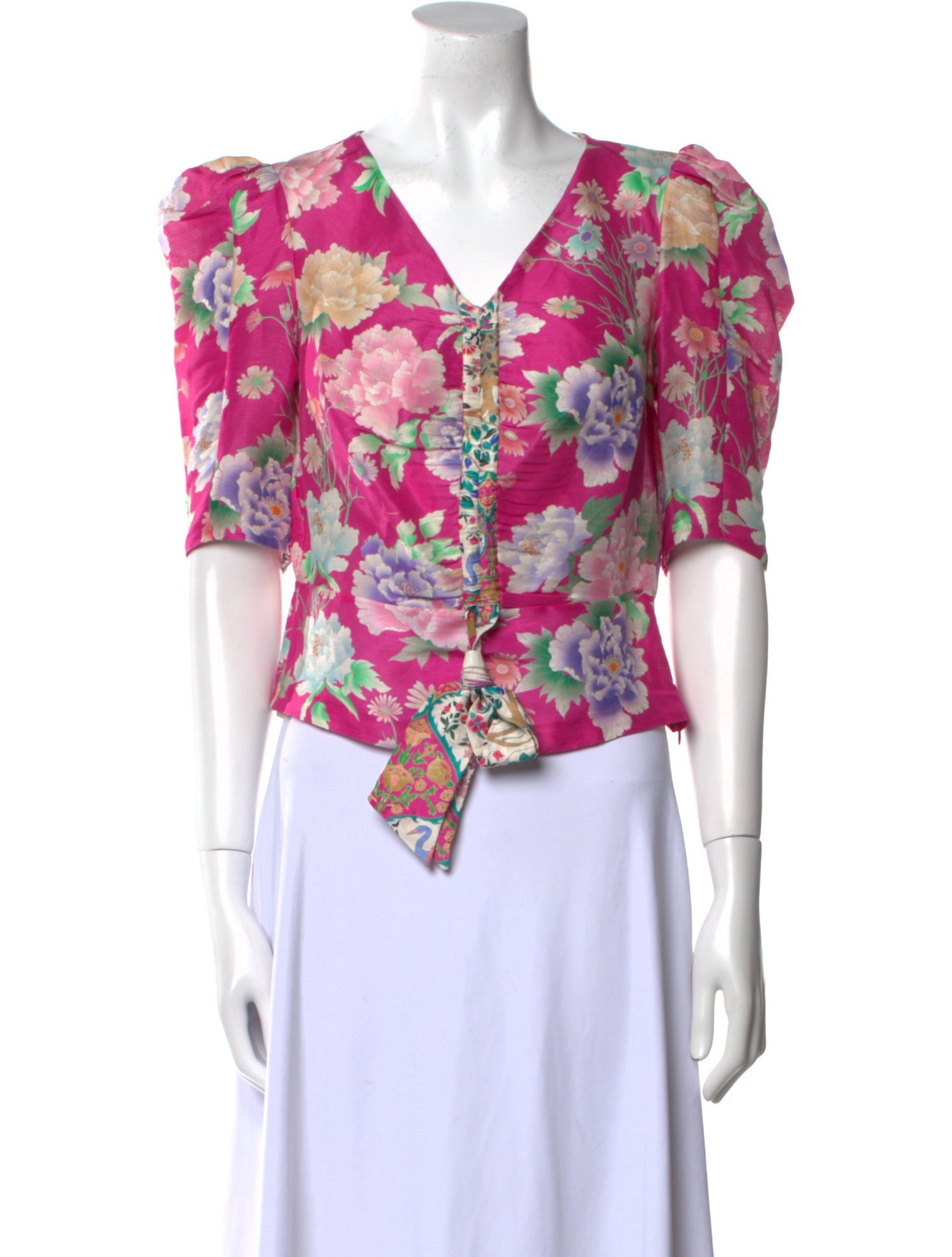 Sandro Linen Floral Print Crop Top