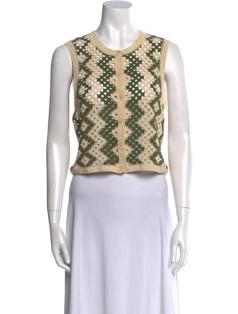 Sandro Printed Scoop Neck Crop Top