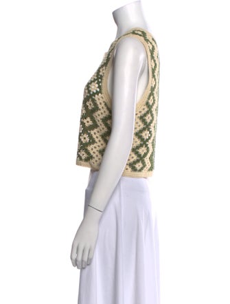 Sandro Printed Scoop Neck Crop Top