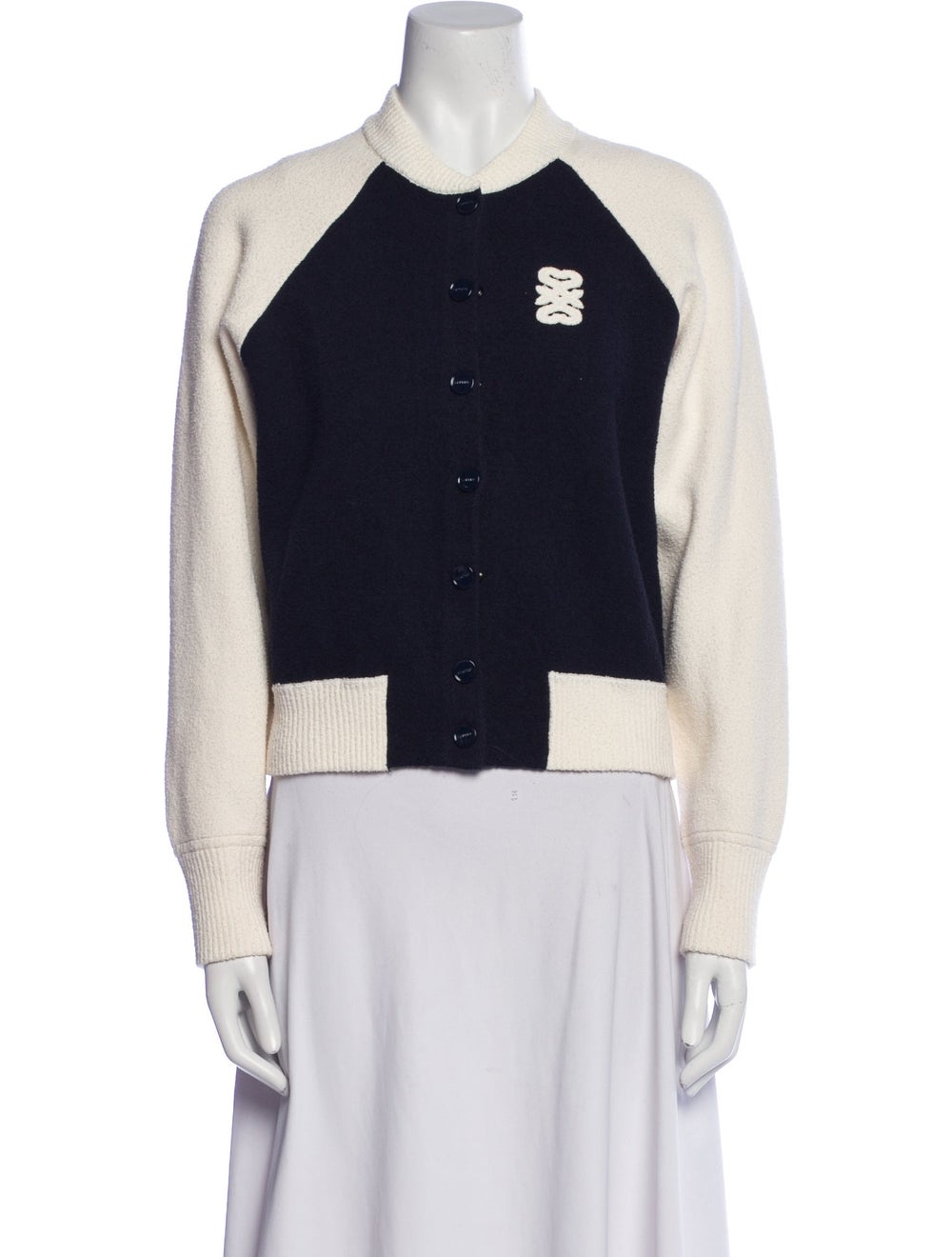 Sandro Jacket Blue Tweed Pattern Stand Collar Sna… - image 1